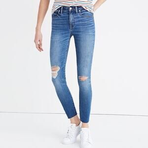 Madewell Womens 9" High-Rise Skinny Crop Jean Bruce Wash Medium Denim Distressed
